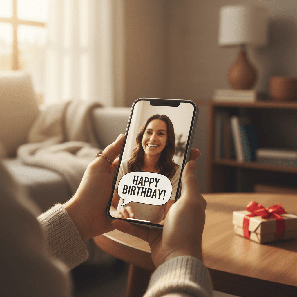 امرأة تشاهد رسالة فيديو شخصية على هاتفها الذكي